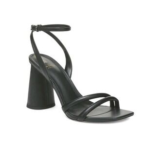 Sam Edelman Leather Sandals Size 9.5 Black Strappy 4" Block Heel Silver Buckle